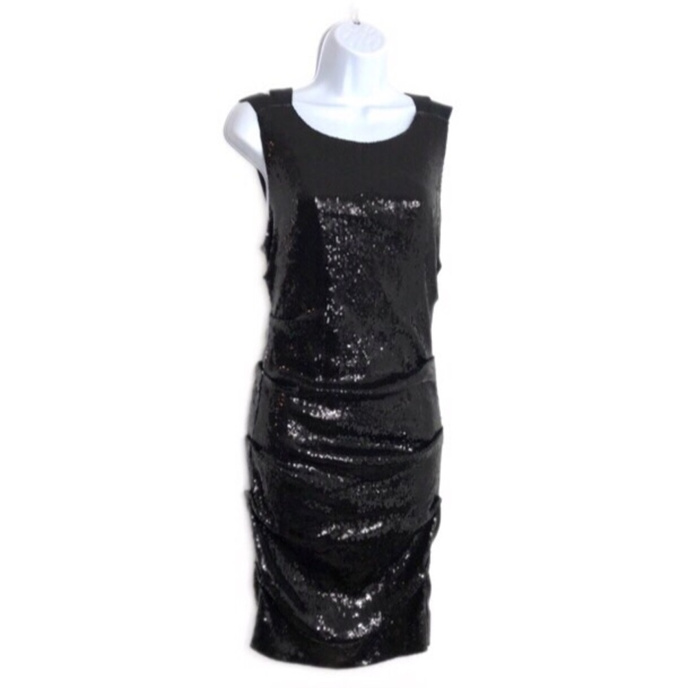 Nicole Miller Ruched Black Sequin Cross Straps 6 - Picture 8 of 8